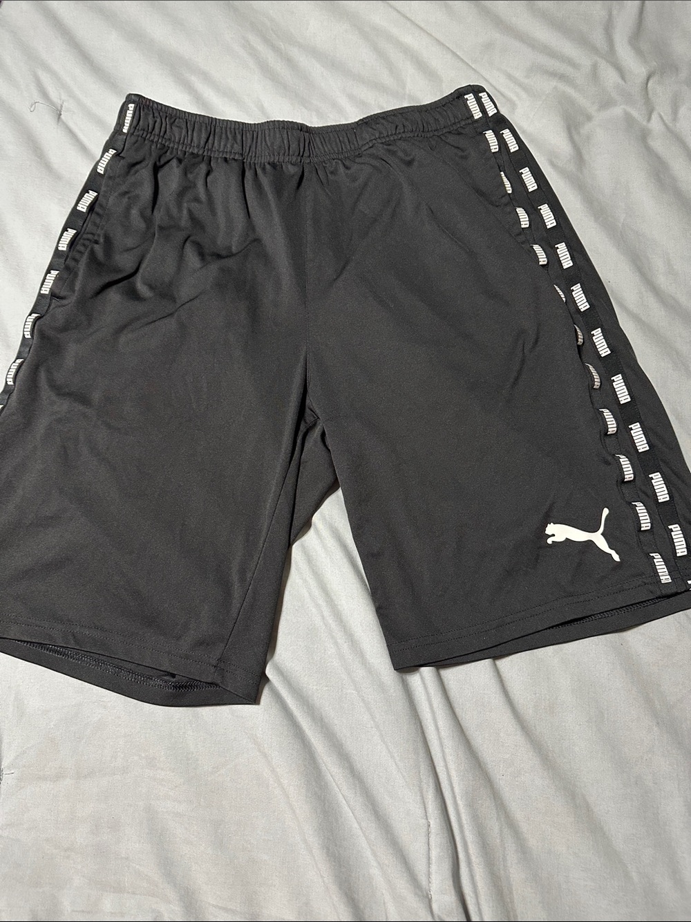 Puma Black Athletic Shorts with White Logo Tape